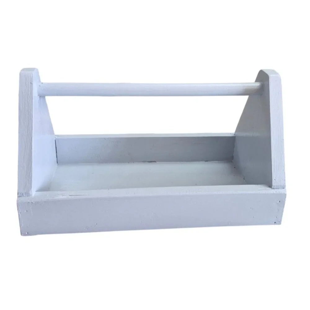 Hand-Painted Wooden Tool Caddy Handle Light Blue Rustic Organizer Home Garden Us